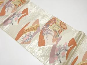 アンティーク　地紙に御所車・橋模様織り出し袋帯（材料）